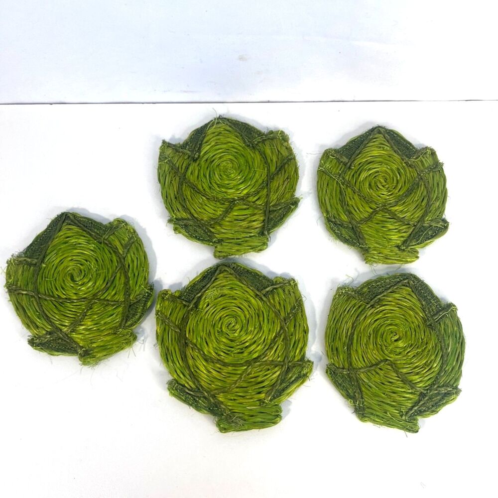 Abaca Fiber Coasters Set of 5 WC Imports Natural Fibers VTG Table Decor MCM